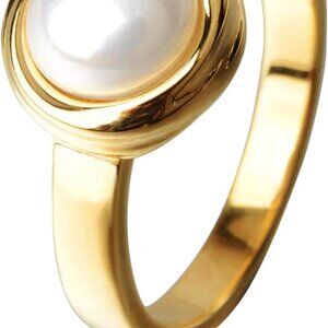 Women Pearl Ring 18K Gold Plated Engagement Wedding Gift Jewelry Size 5-11